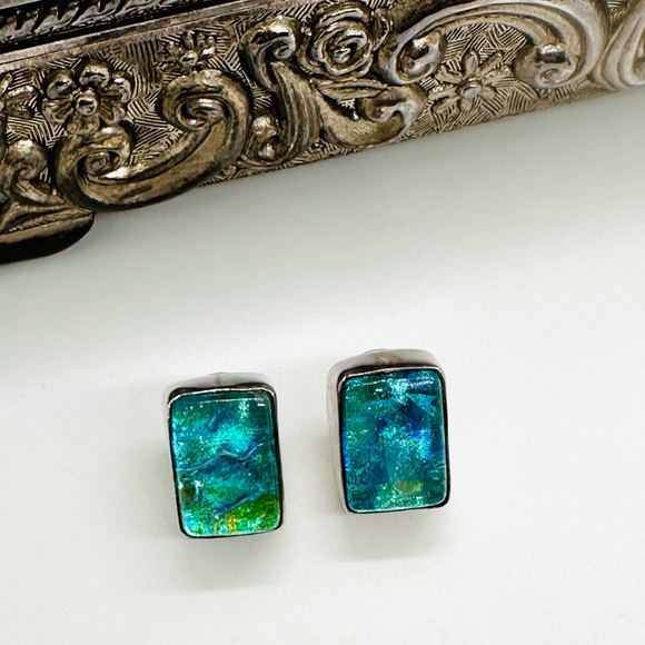 Vintage Blue Dichroic Silver Earrings